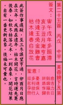 關帝靈籤第二十五籤：丙戊 (中平) 芙蓉鏡下及第